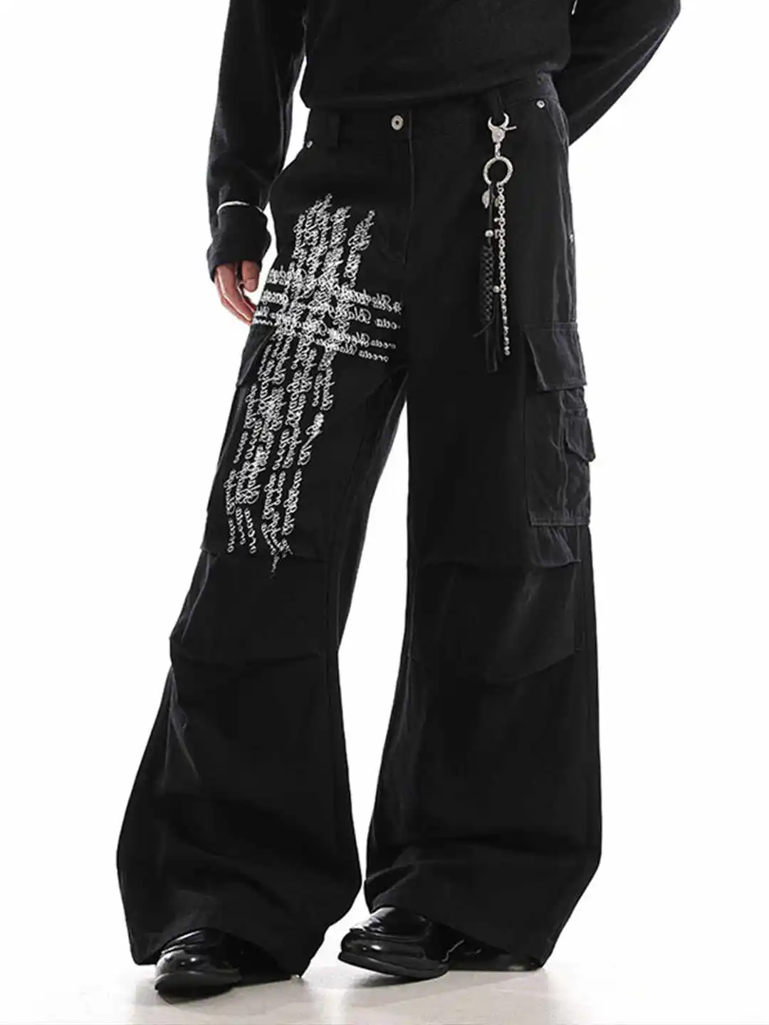 

Женские черные готические джинсы в клетку Y2k в стиле Харадзюку, японский стиль 2000-х годов, джинсовые брюки большого размера, винтажные мешковатые джинсовые брюки, мусорная одежда