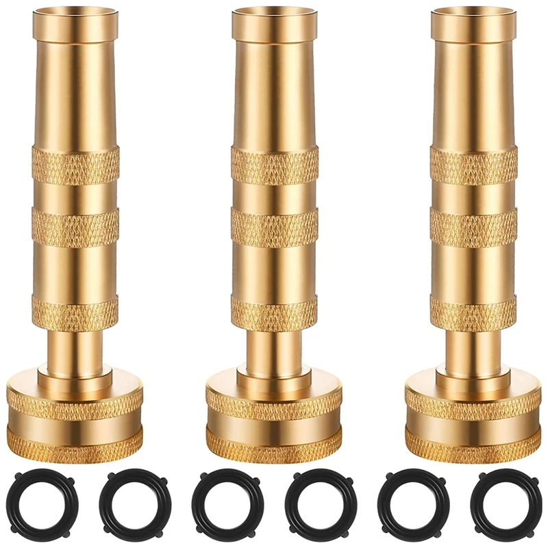 

JFBL Hot 3 Pieces 4 Inch Brass Hose Nozzle Adjustable Garden Twist Hose Nozzle With 6 Pieces Garden Hose Rubber Washers