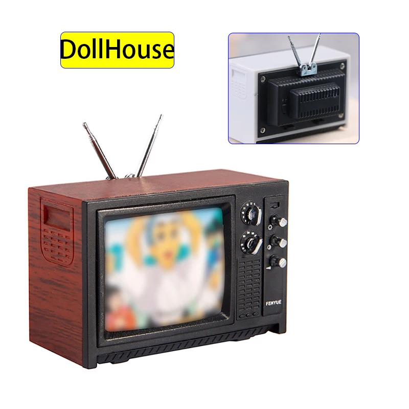 1pc 1: 12 DollHouse Mini Retro TV Radio Model Toy Ornaments Miniature Simulation Furniture For Living Room Decoration
