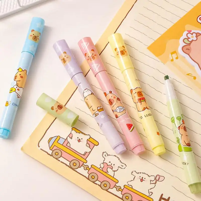 الكرتون فسفورية جميلة قلم تحديد الجمالية كابيبارا أقلام خطاط (ماركر) مجموعة من 6 إزميل تلميح ألوان متنوعة اللوازم المدرسية