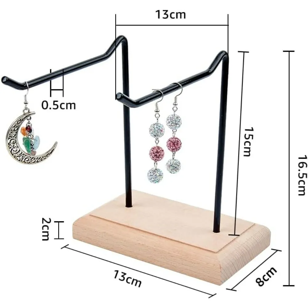 1Set 3Pcs 1-Tier 2-Row Wood Jewelry Display Stands 16.5cm Metal Tabletop Jewelry Organizer Black Metal Earing Tower Stand