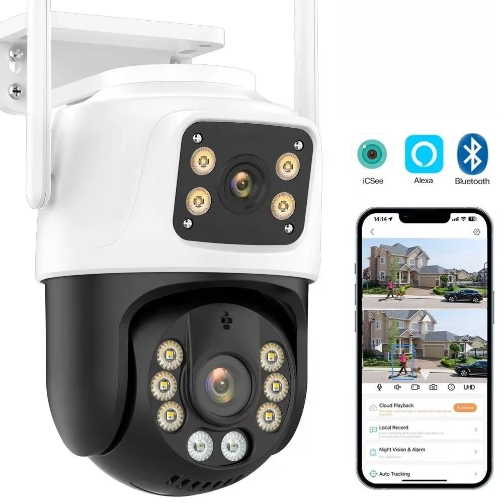 HONGTONG Outdoor 6MP Dual Lens PTZ CCTV Camera Wireless IP Security Camera WiFi Tracking Mini Dual Lens Network Camera