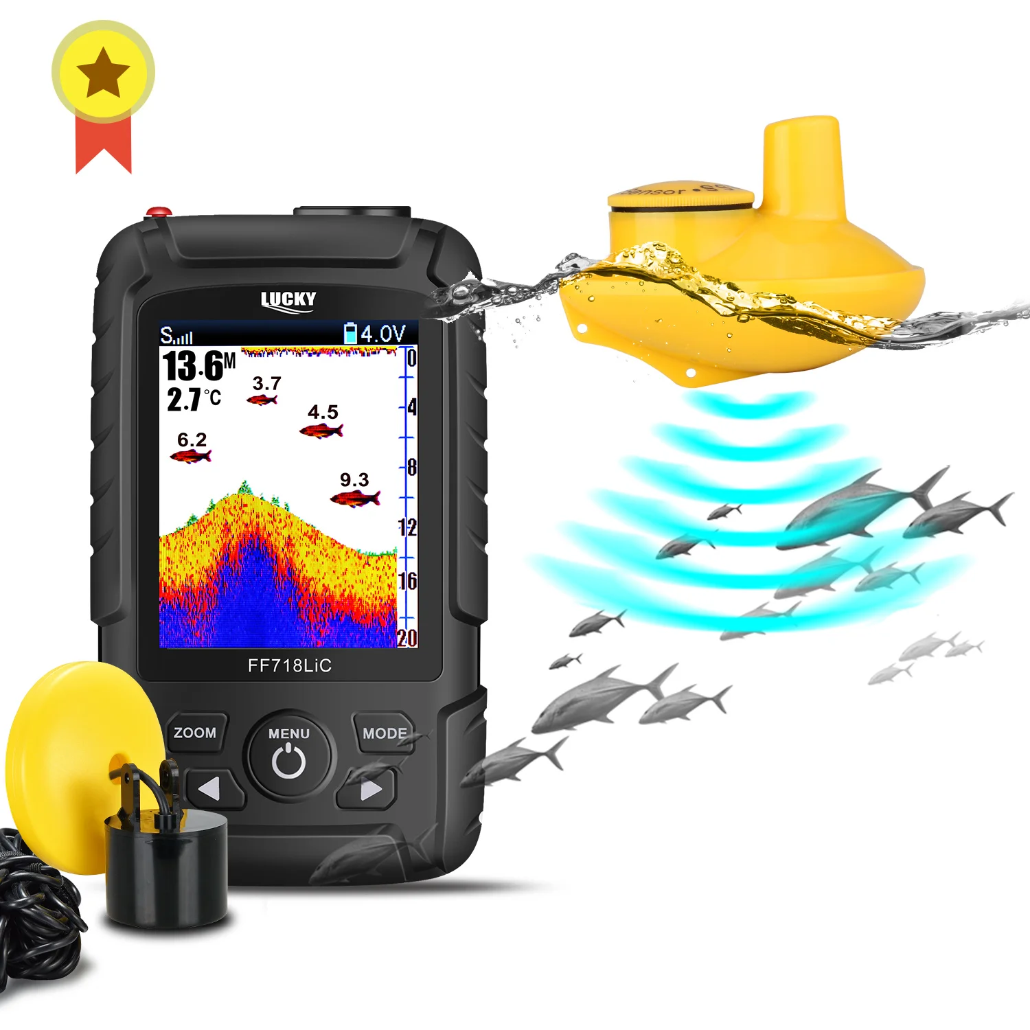 

Lucky FF718LiC Real Waterproof Fish Finder Monitor 2-in-1 Wireless Sonar Wired Transducer echo sounder