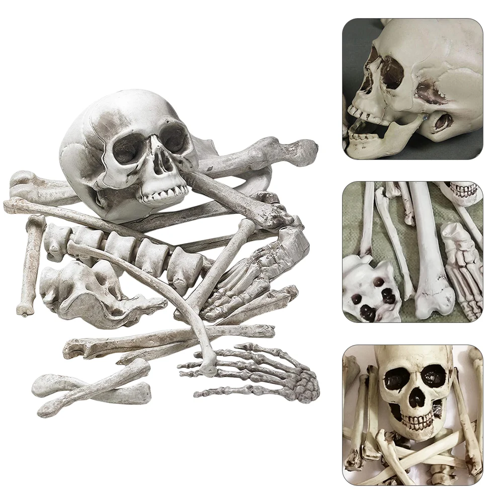 

19Pcs Bones Set Realistic Human Skull Decor Halloween Supplies Party Decoration Plastic Bone Props Festive Event Home