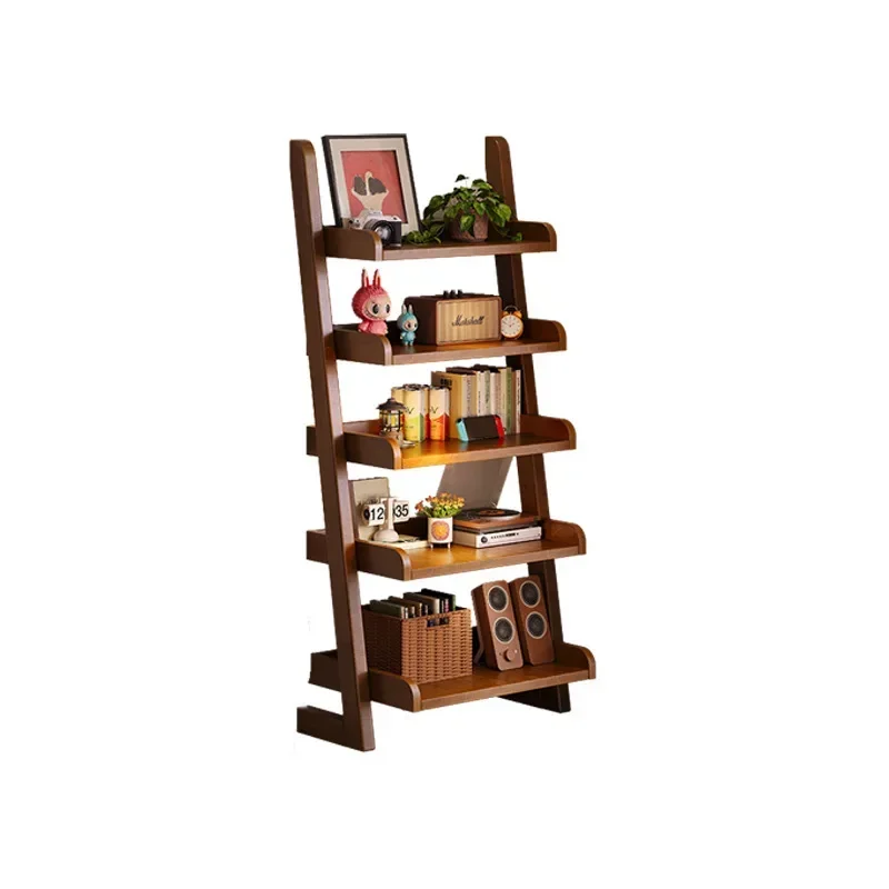 All solid wood trapezoidal bookshelf, bedroom shelf floor-to-ceiling integrated wall bookcase, multi-functional household room