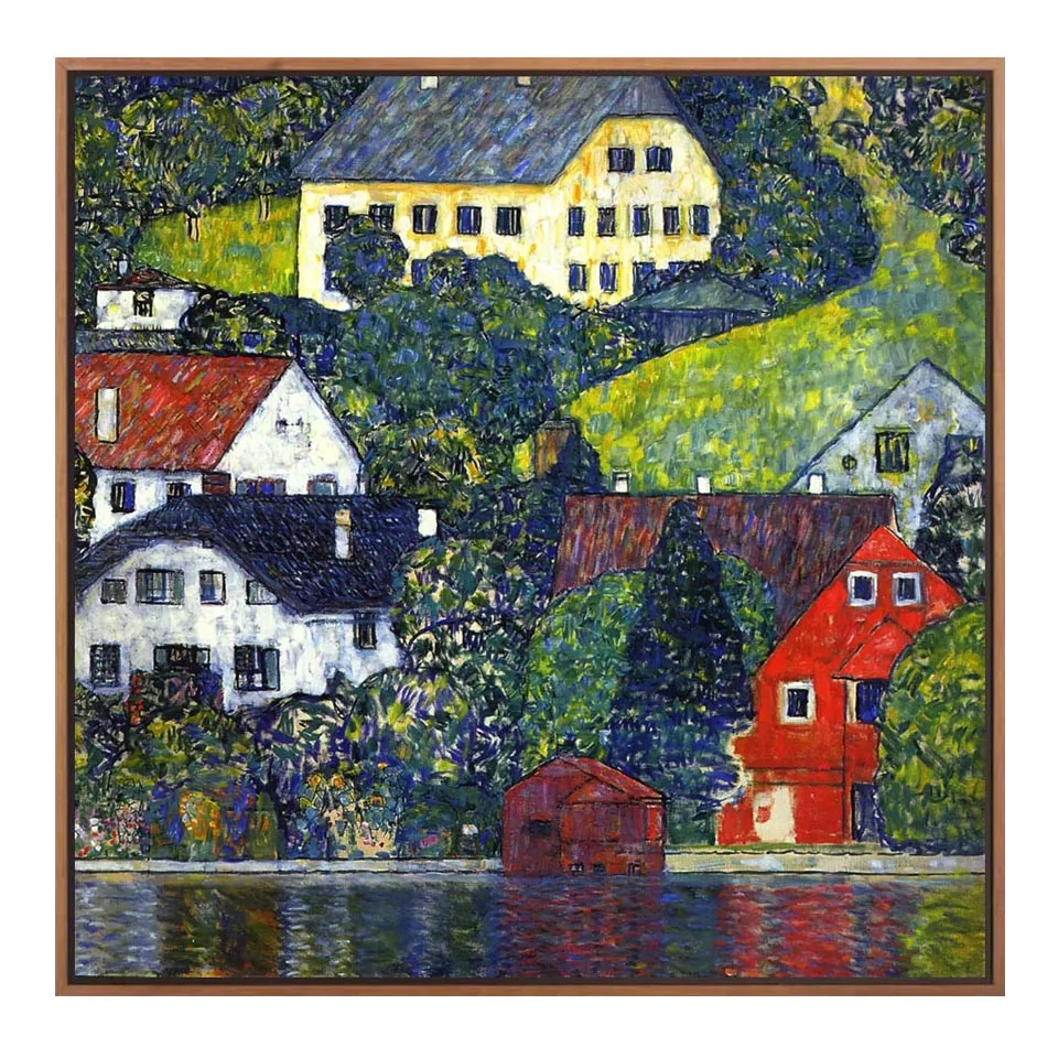 

Houses at Unterach on the Attersee by Gustav Klimt,Hand painted landscape oil painting on linen canvas,Pictures wall decoration