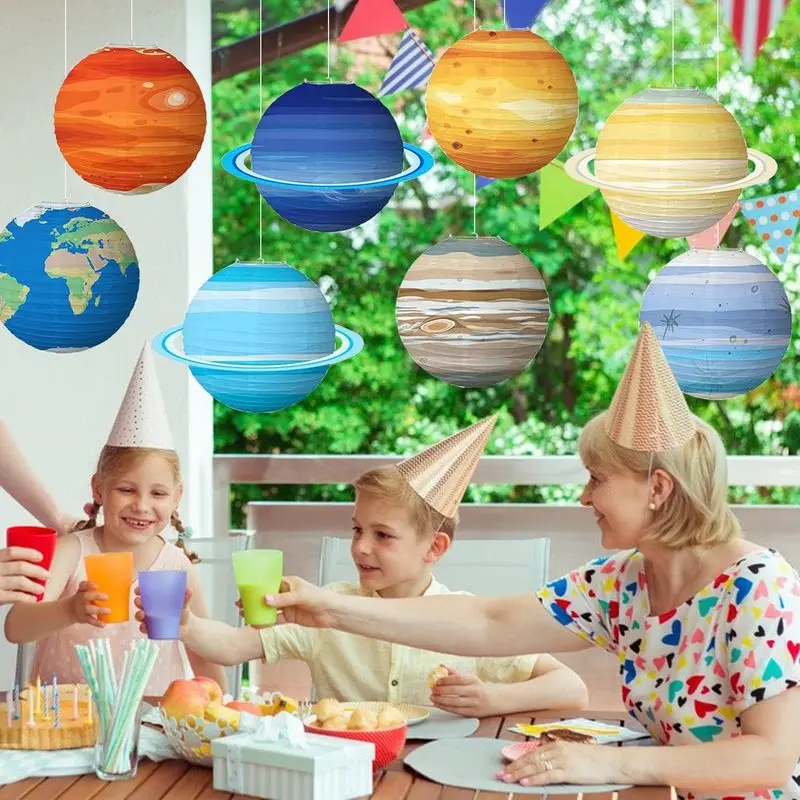 2pcs Space Planet Paper Lanterns, Solar System Hanging Decor for Outer Space Kids Birthday Party Kids Party, Classroom Decor