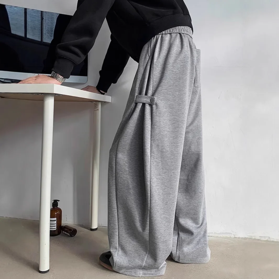Graue, stark strukturierte Herrenhose, Frühling und Herbst, amerikanischer Stil, Streetwear, gerades Bein, weites Bein, drapierte Freizeit-Jogginghose