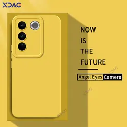 Square Liquid Silicone Angel Eyes Cases for VIVO V27 Pro VIVOV27 V27Pro V 27 5G Soft 360 Protective Boys Girls Phone Back Covers