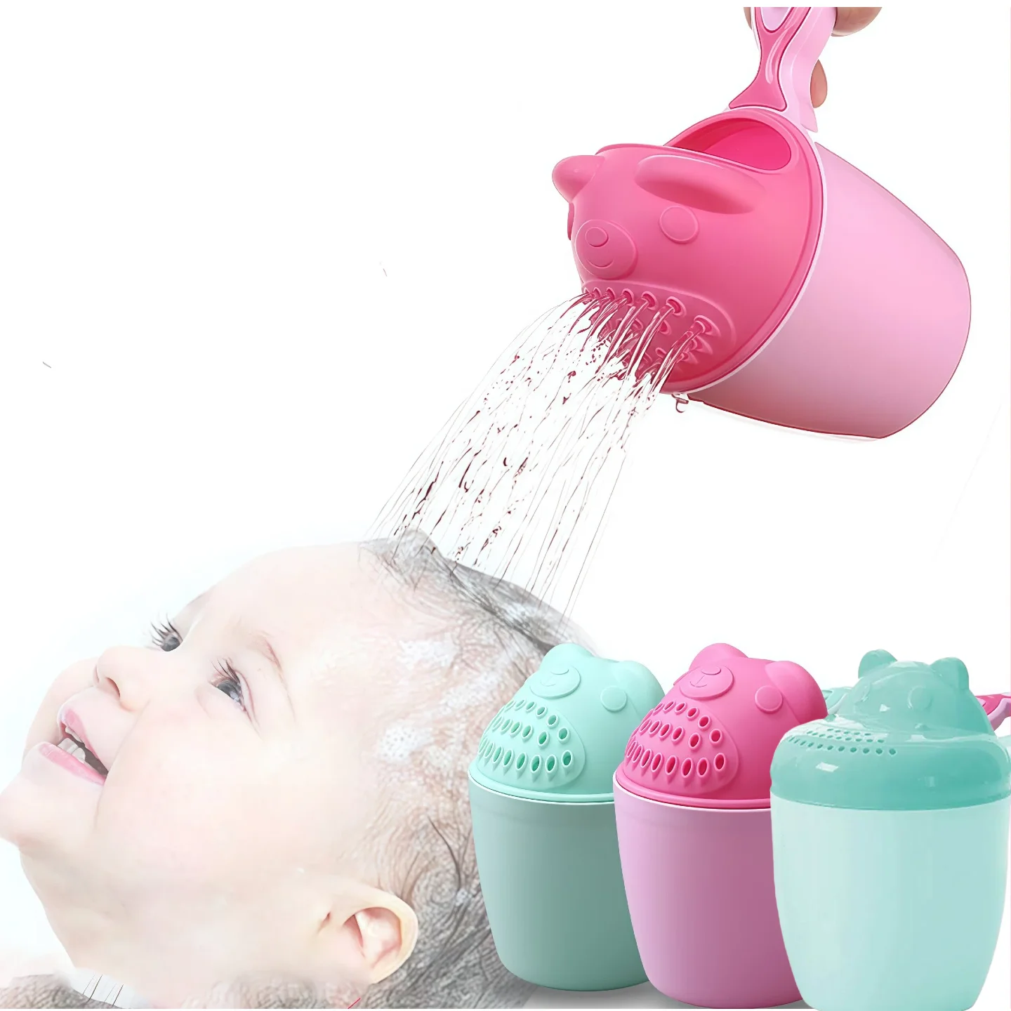 Baby Shampoo Cup Baby Bath Bucket Kids Bath Spoon Child Hair Wash Cup Baby Bath Kit Cute Cartoon Baby Bath Play Funny Bucket