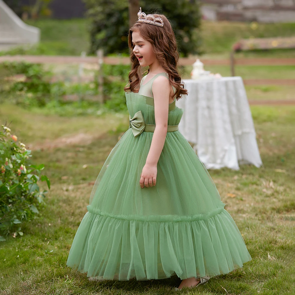 2023 Summer Girls Dress Tulle White Party Bridesmaid Dresses For Children Costume Elegant Kids Girl Wedding Evening Vestidos