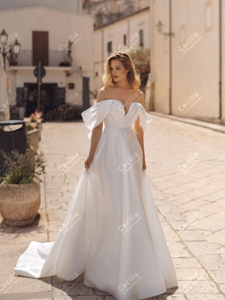 Classic Wedding Dresses A-Line Satin Bridal Gowns Off The Shoulder Robes For Formal Party Elegant Simple Vestidos De Novia 2024