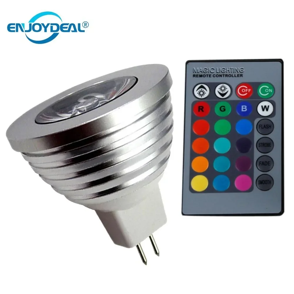 Enjoydeal MR16 3W RGB LED Light Spot Light 16 Color Changing  LED Spotlight Bulb Lamp 3000k AC/DC 12V IR Remote Control