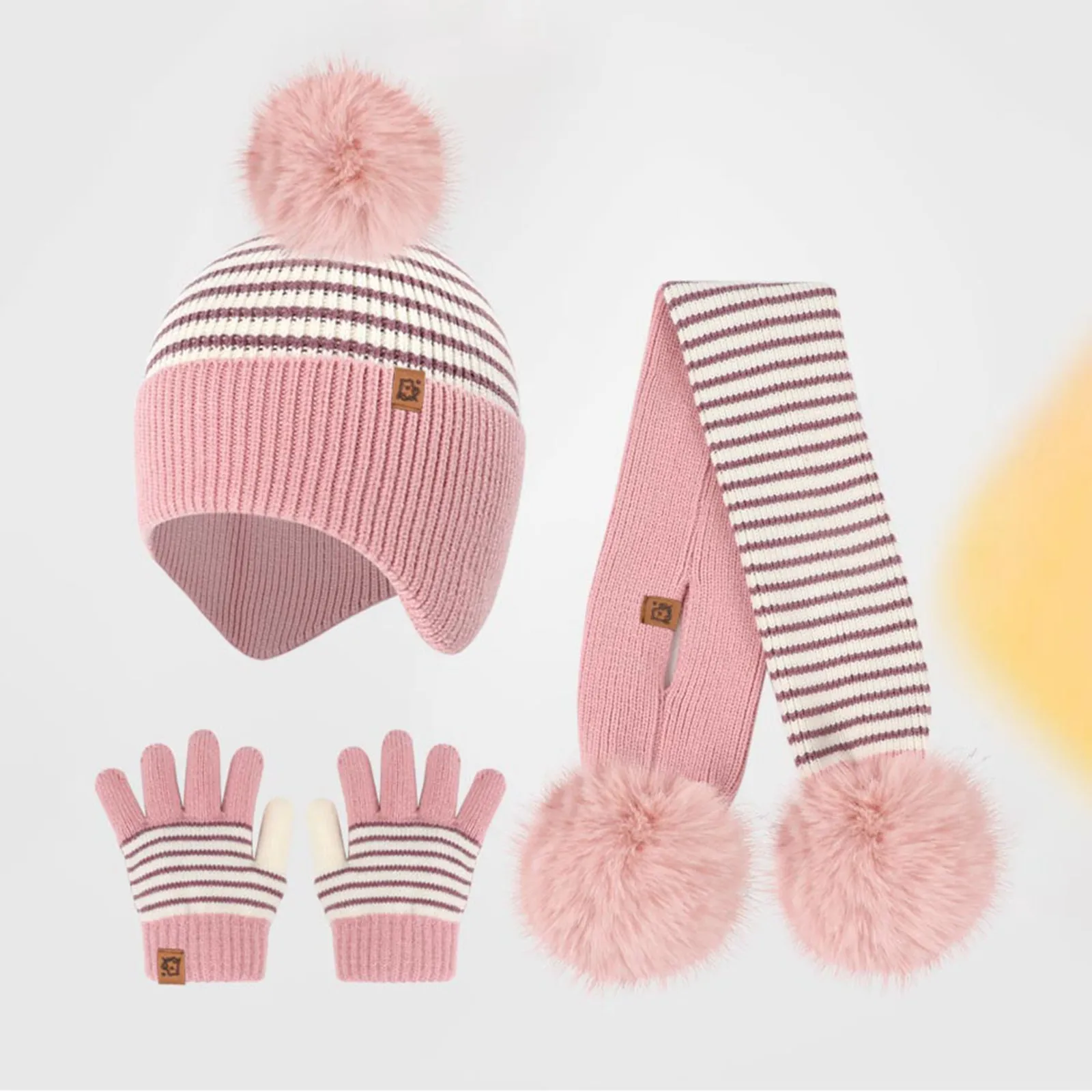 Kids Warm Hat Gloves Scarf Winter 3Pcs Set Toddler Boys Girls Beanie Scarf Children Windproof Warm Bonnet