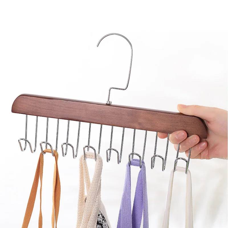 Multi-hook Wooden Scarf Hanger Multifunctional Space Saving Hanger Home Wardrobe Hanger Organizer Underwear Sling Storage Rack