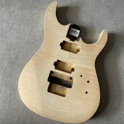 EB977 Natural Flamed Maple with Solid Wood Unfinished Floyd Rose Guitar Body DIY Replace Guitar Parts with Paint Damages