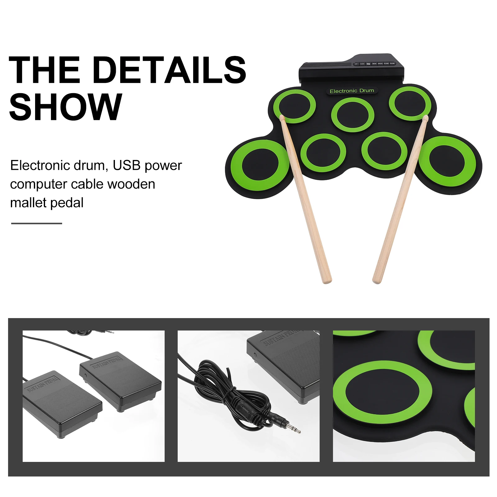 

Silicone Foldable Drum Kit Electric Drums Practice Set Portable USB Toy Musical Instruments Kids Beginner Learning Drum Set Home