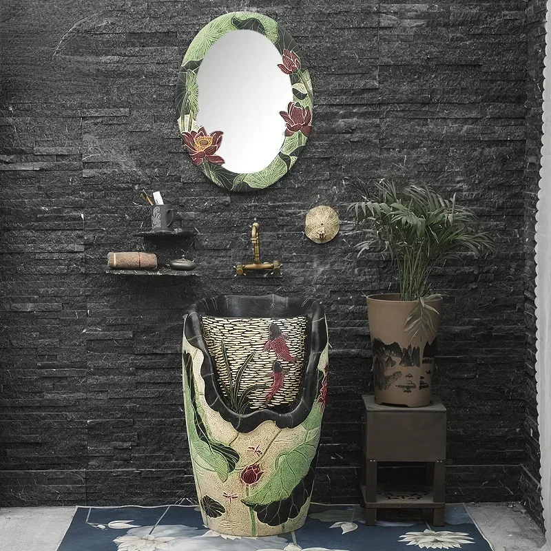 

New Chinese Style Pedestal Basin Combination Balcony Integrated Floor Courtyard Outdoor Wash Basin