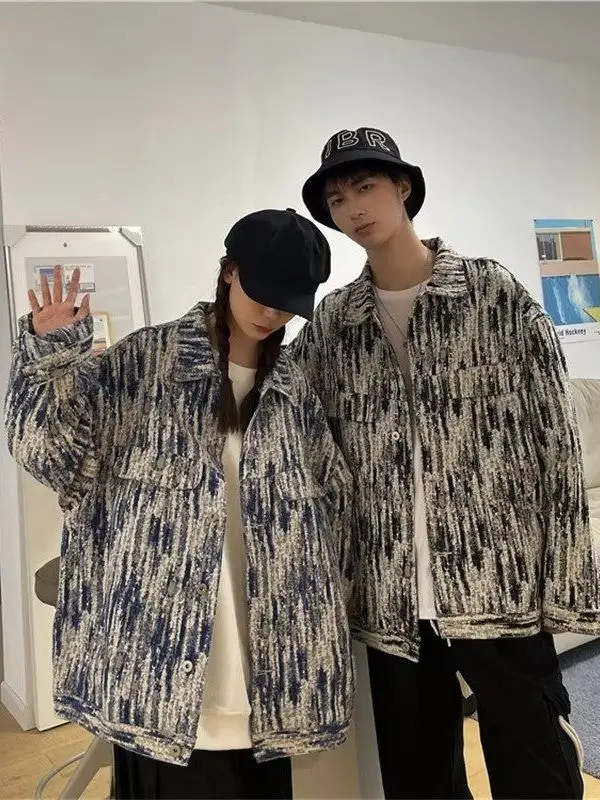 

Мужская джинсовая куртка свободного кроя с эффектом тай-дай, в стиле рабочей одежды, ретро, уличная мода, весна-осень, новинка, повседневная молодежная куртка из полиэстера