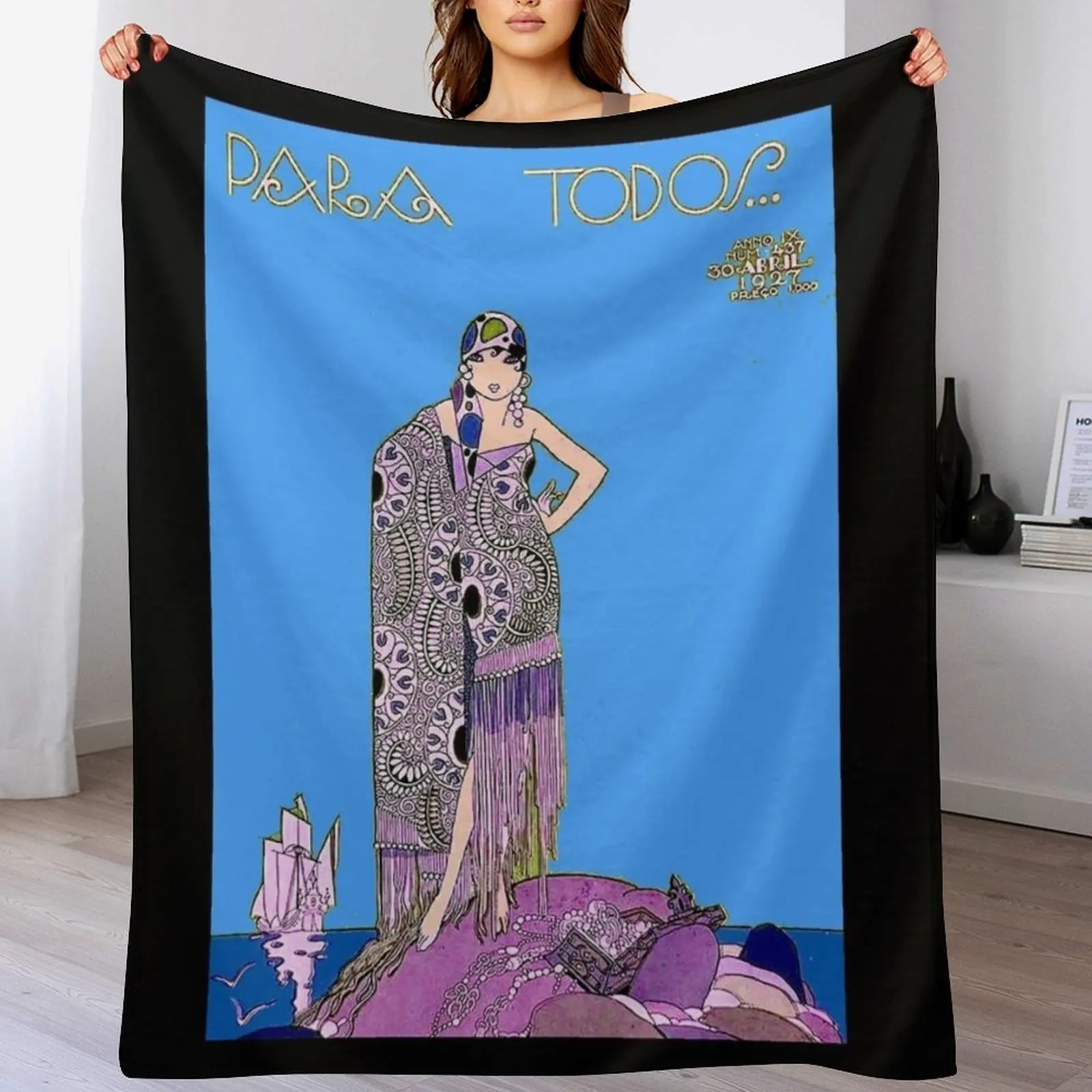 TODOS MAGAZINE : Vintage 1927 Flapper Pirate Print Throw Blanket Thin Thins Blankets