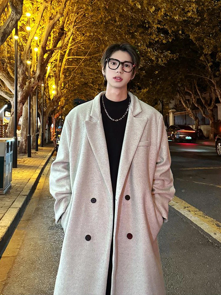 

Cleanfit Oaeal oulder Pad Woolen Men's Coat Autumn Winter Thiened High-End Feel Cool Mid-Length Windbreaker Jaet