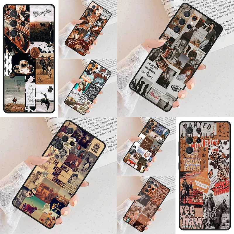 Cowboy Cowgirl Howdy Western Ranch Boho Phone Case For Samsung Galaxy S24 S23 S22 S21 Ultra S10 Note 10 Pro S20 Plus FE S9 Cover