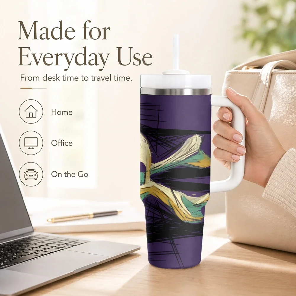 Skull And Crossbones Punk Gothic Vacuum Flasks 40oz Stainless Steel Insulated Tumbler with Handle Straw Cup Daily Travel Mug