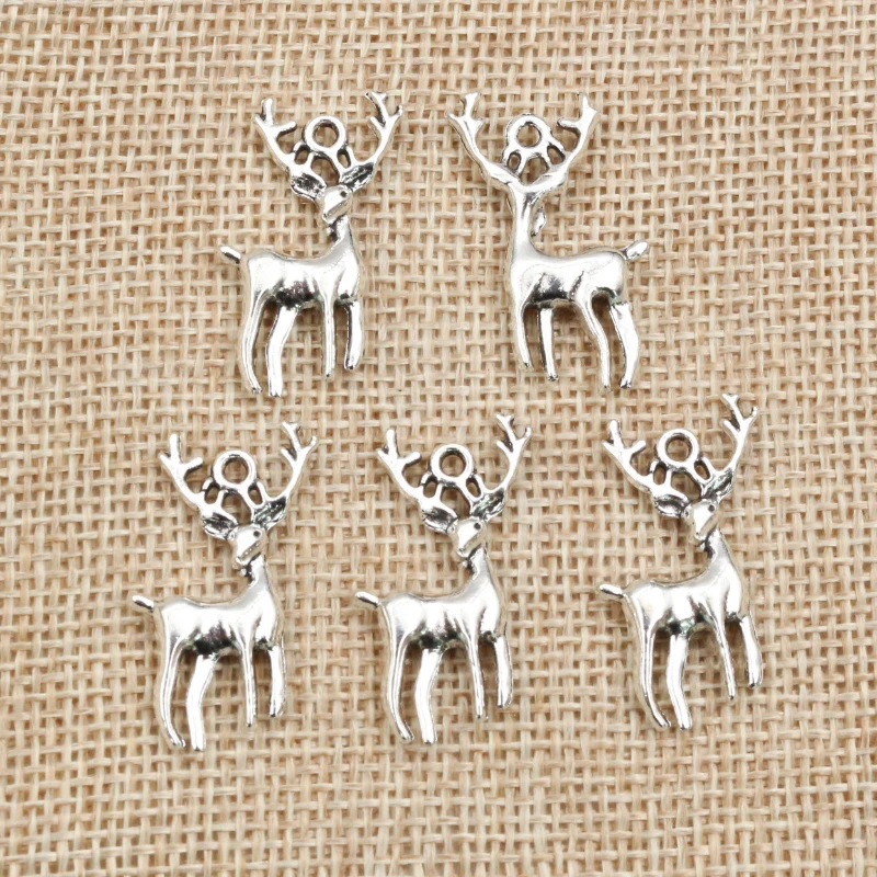 30pcs 28x13.5mm Bronze Antique Silver Plated Deer Cute Handmade Charms Pendant DIY Jewelry Finddings for Bracelet Necklace