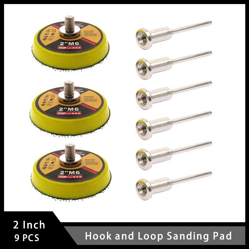 Hook and Loop Sanding Pad 2 Inch with 1/4 inch Shank Soft Foam Layer Buffering Pad 9 Pcs for Polishing and Grinding