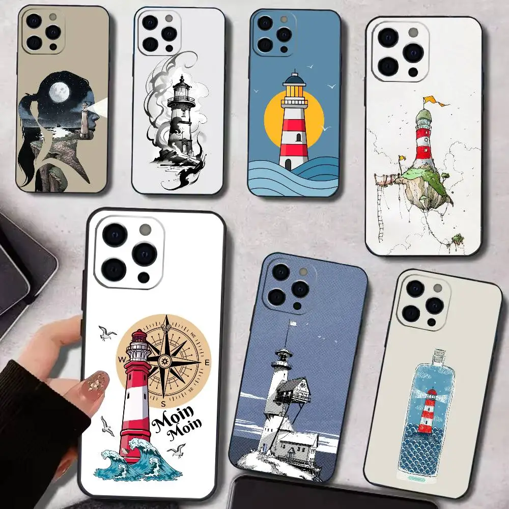 

L-Lighthouse Phone Case For iPhone 17,16,15,14,13,12,11 Plus,Pro Max,XS,Soft Silicone Black Cover