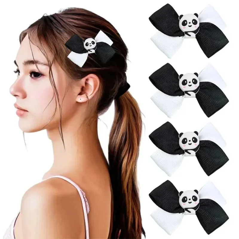 Oaoleer 2PCS Kawaii Cartoon Panda Hair Bow Clips Lovely Panda Bow Hairpin for Kids Girls Ribbon Bow Barrettes Hair Accessories