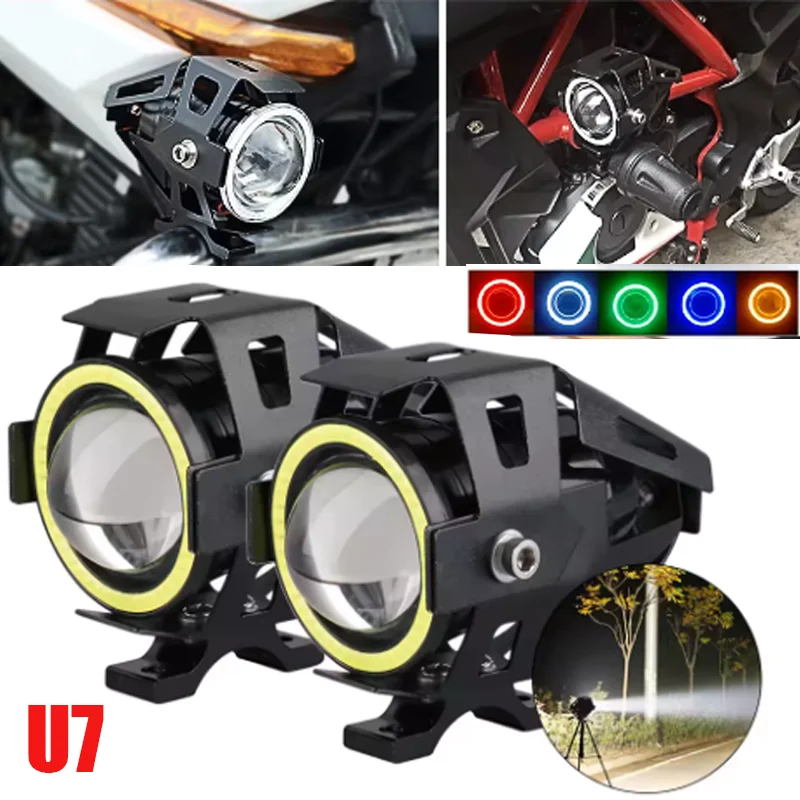 U7 LED Motorcycle Headlight  Angel Eyes Motorbike LED Auxiliary Lamp U7 Headlamp Spotlights Motorcycle Headlights