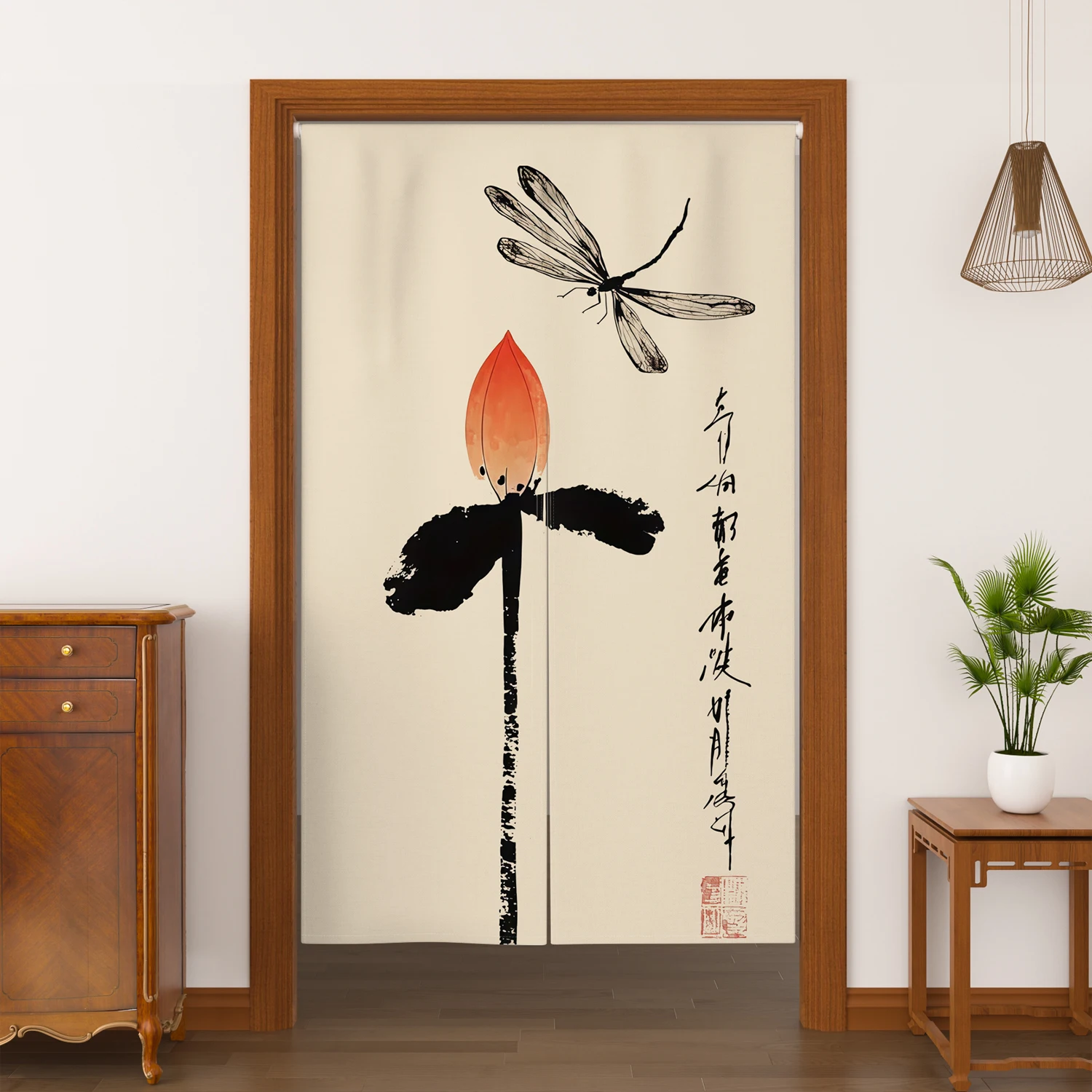 Chinese Vintage Elegant Door Curtain Linen Half Panel Home Decor Can be used as a partition Suitable for all seasons Quick Setup