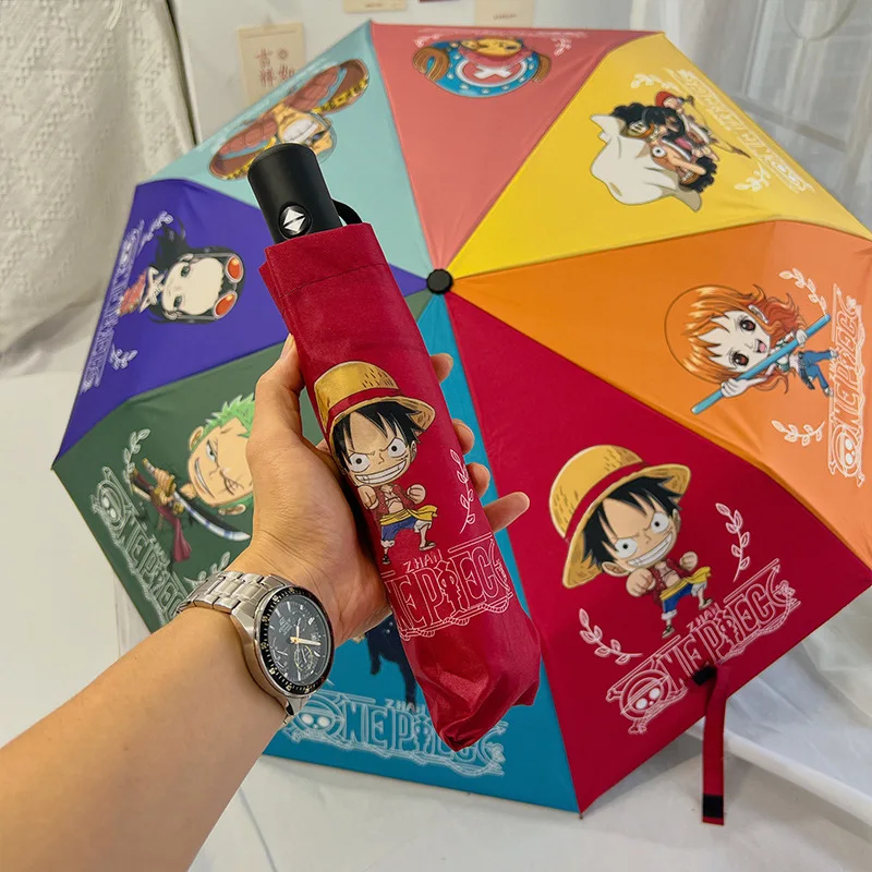 Japanese anime One Piece automatic umbrella umbrella folding vinyl Solon Lufei girls sunscreen boys school children's life rain