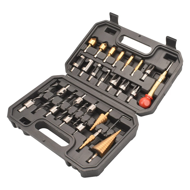 kit-de-26-forets-pour-le-bois-outil-de-chanfreinage-auto-centrant-avec-fraises-a-alesage-et-a-emboitement-kit-d'ouverture-de-trous-pour-le-travail-du-bois