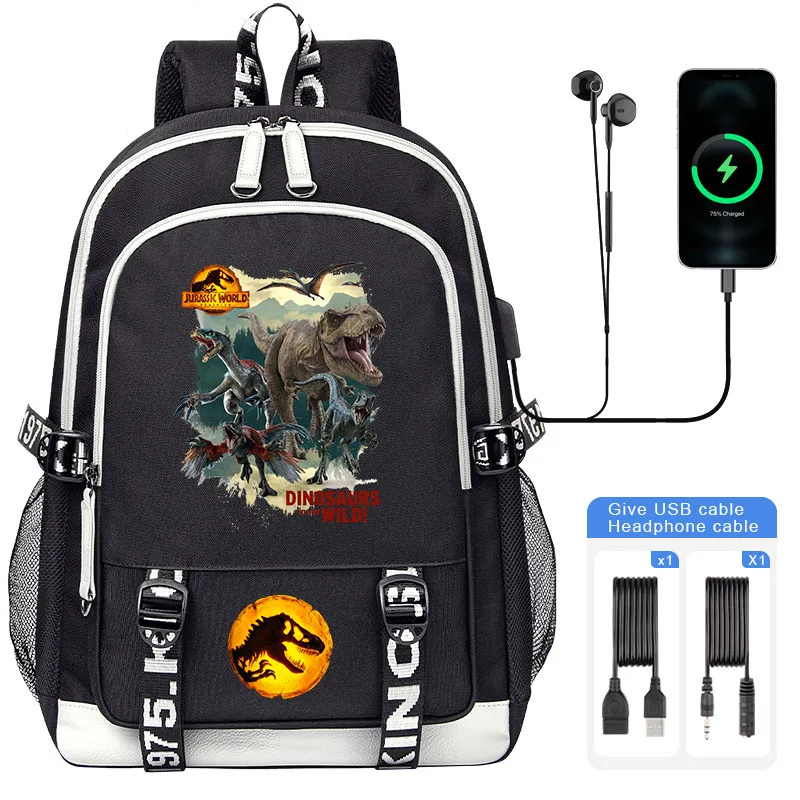 

Jurassic World Dominion Children Backpack High quality Jurassic Park USB Teenage Boy Girl Students Schoolbag Travel Bagpack