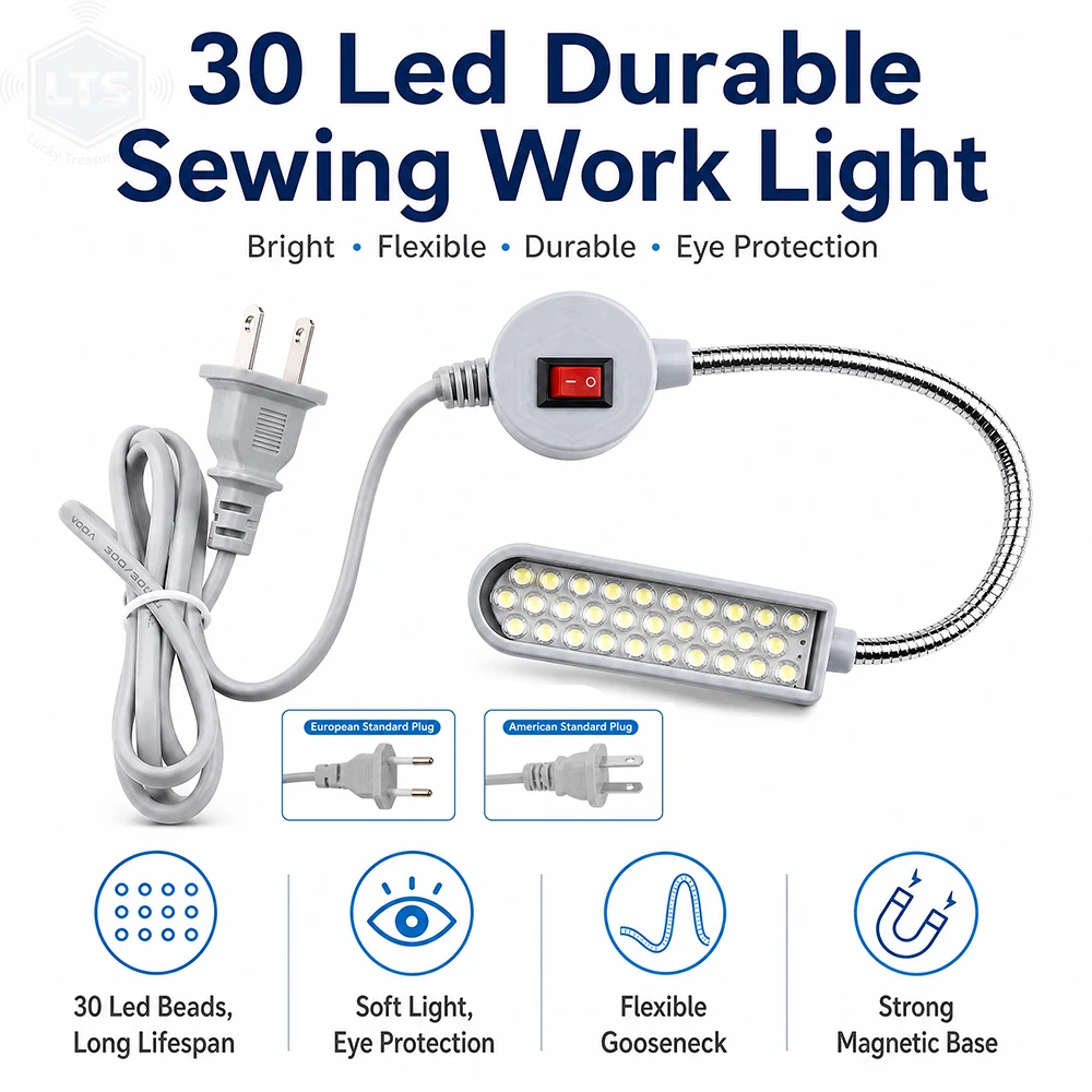 Lâmpada de Iluminação Industrial para Máquina de Costura com 30 LEDs, Acessórios para Máquinas de Vestuário, Luz de Trabalho 360 °   Luzes Industriais Flexíveis com Braço Articulado