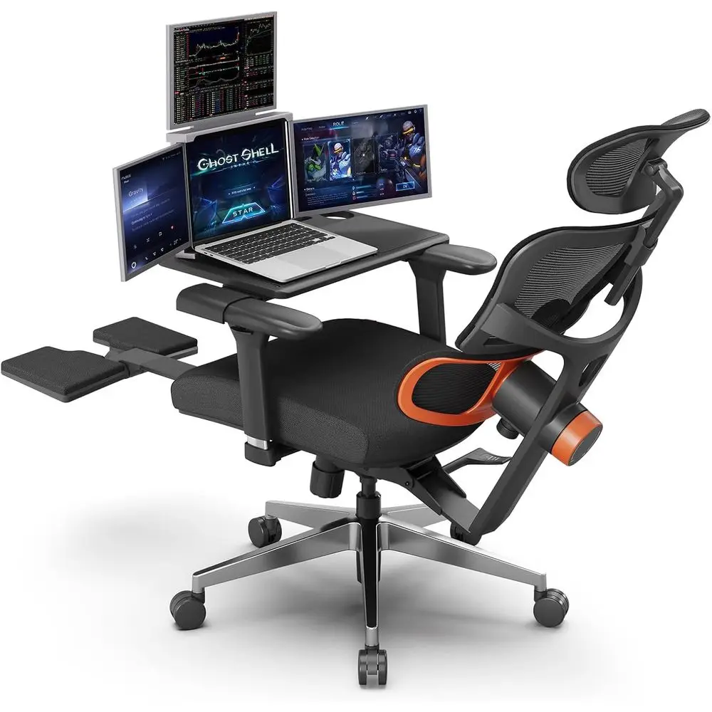 Ergonomic Office Chair with Auto-Adjusting Lumbar Support, 4D Armrests, Adjustable Seat and Height, Black, Footrest and Laptop T