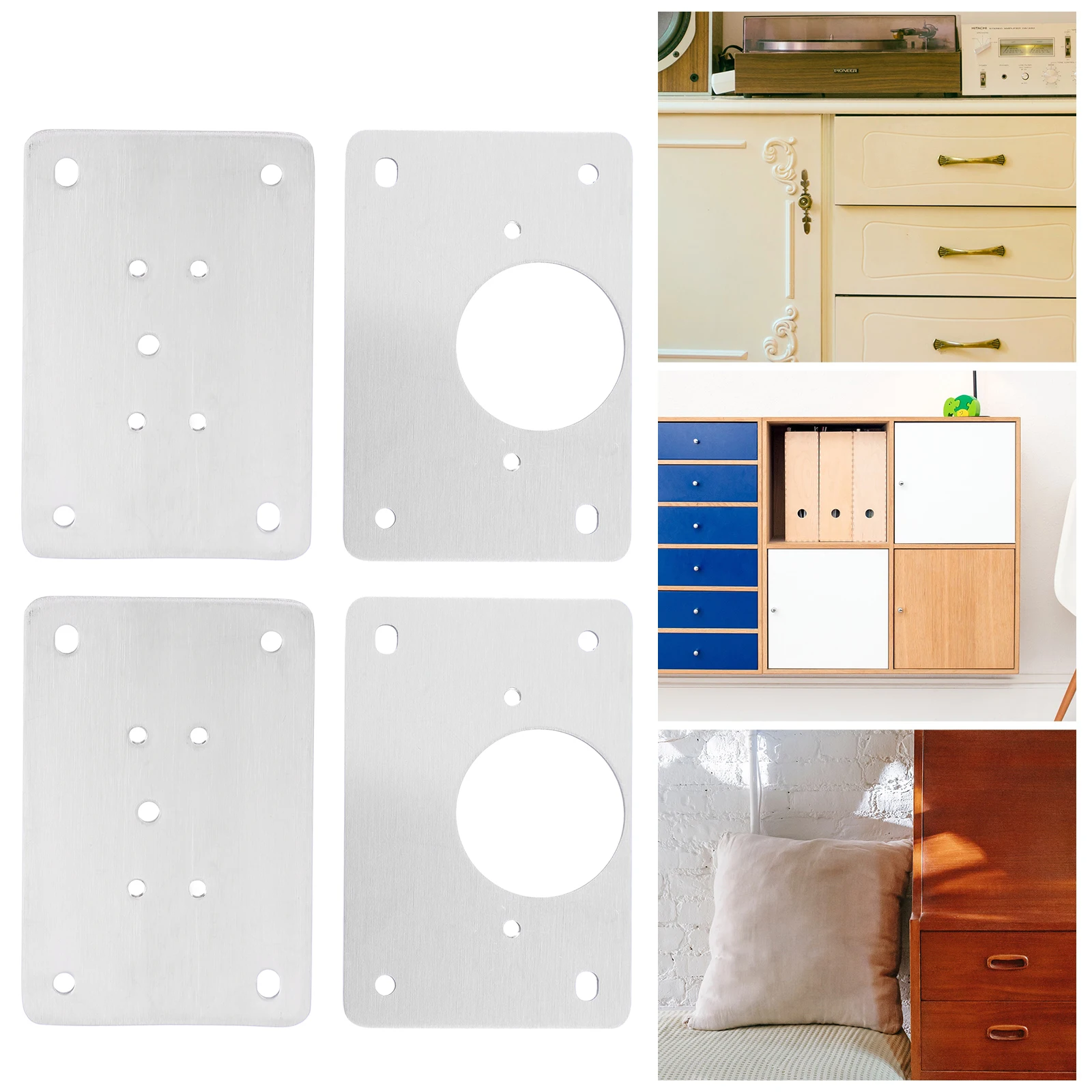 

4Pcs Stainless Steel Cabinet Hinge Repair Plates Strong Anti-Rust Mending Brackets for Furniture Wooden Sofa Table Chair Bed
