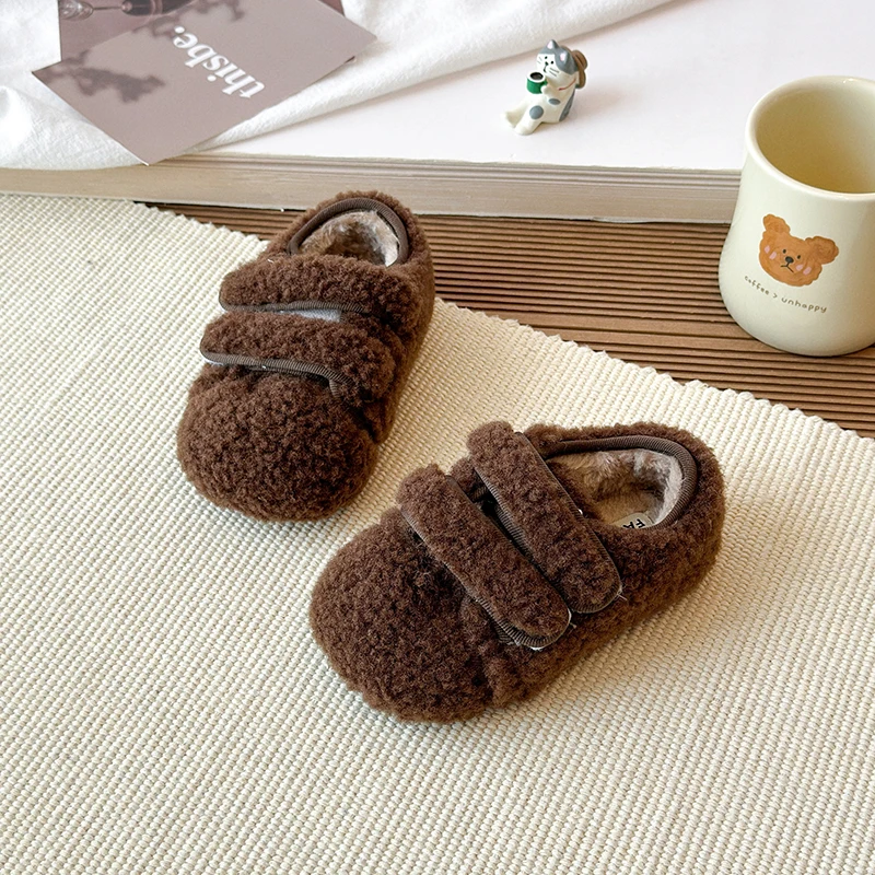 2025 أحذية الأطفال أحذية الصوف المسطح شتاء جديد ارتداء الدافئة القطن أحذية نسائية عادية لينة سوليد حذاء مسطح #4
