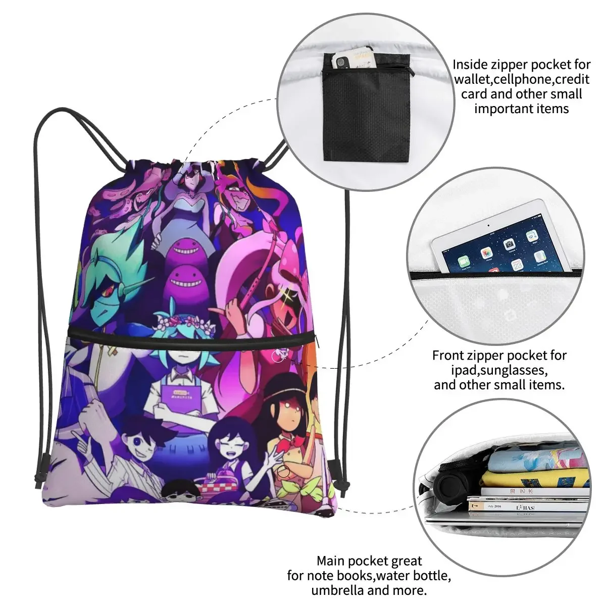 Omori-Anime Mochilas de videogame, bolsa de cordão, bolso do pacote de moda, diversos sacos para viagem, esporte, homem e mulher