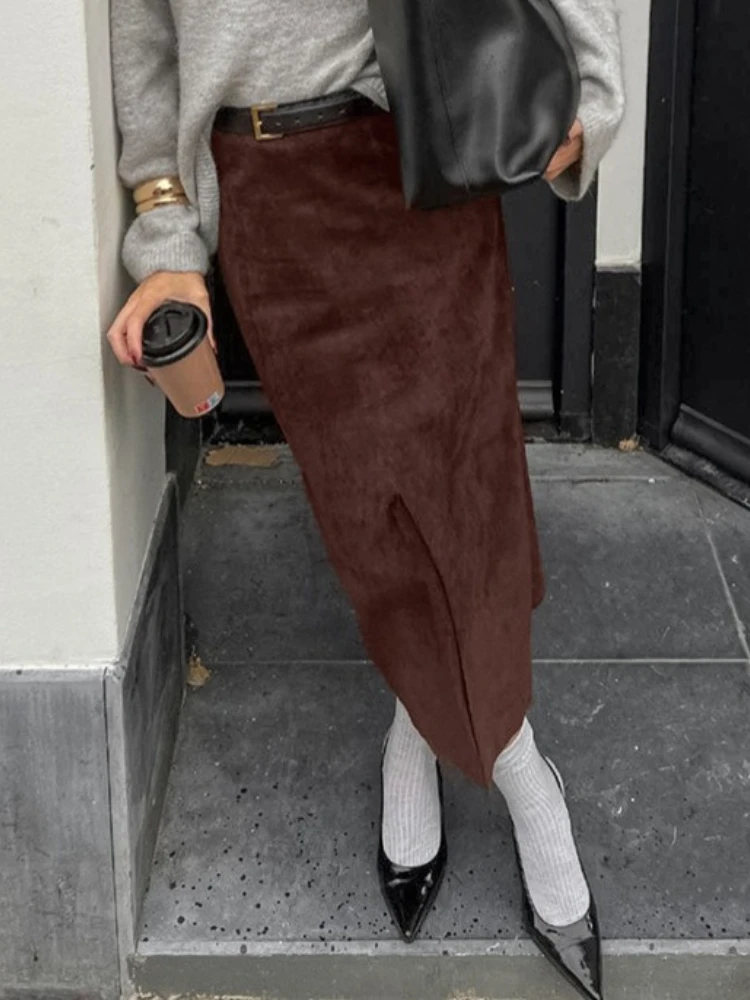 

Tossy Solid Commute Mid-Length Skirt For Women High Waist Elegant Commute Half-Slit Slim Party Looks Clothes Female Maxi Skirts