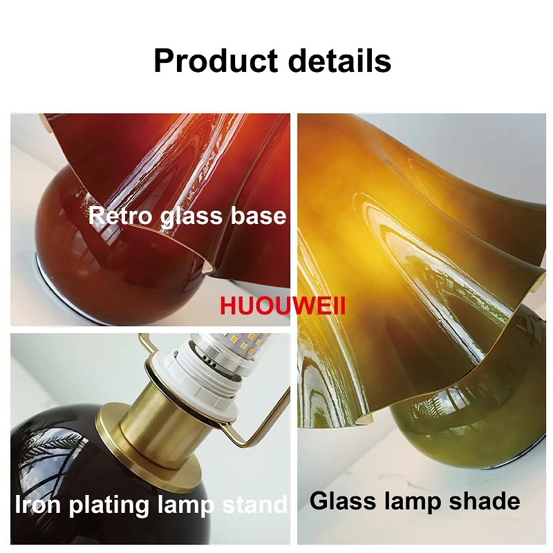 Retro Colored Glass Skirt Desk Lamp LED Creative Bedroom Bedside Ambient Light Living Room Decoration Lamp