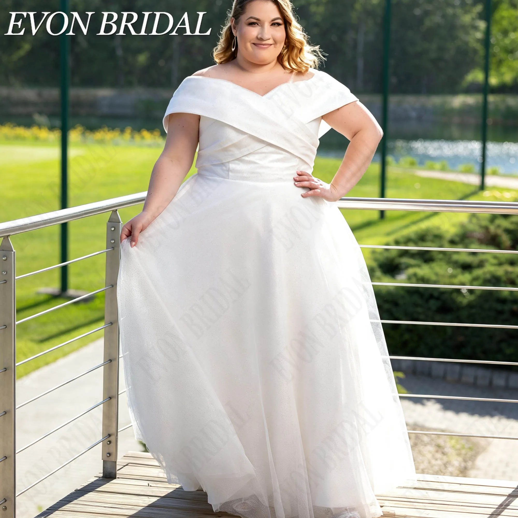 EVON BRIDAL Vestido de novia talla grande hombros al descubierto corte A minimalista para mujer escote corazón vestido de boda simple personalizado largo traje nupcial elegante sin adornos excesivos ropa para ceremonia