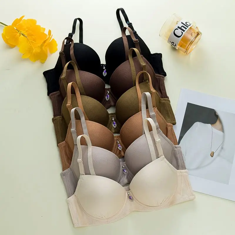Small Chest Thickened Push-Up Bra Ultra Thick Side Gather No Empty Cup Underwire Side Breast Collection Bra Sweet Women's Bra