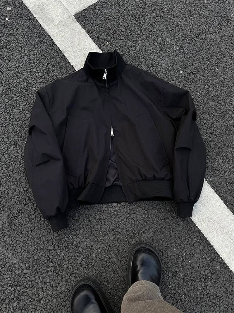 American Style Hard Shoulder Short Baseball Jacket Men's Autumn Three-Proof Stand Collar 's Jacket Cleanfit Polyester Ny...