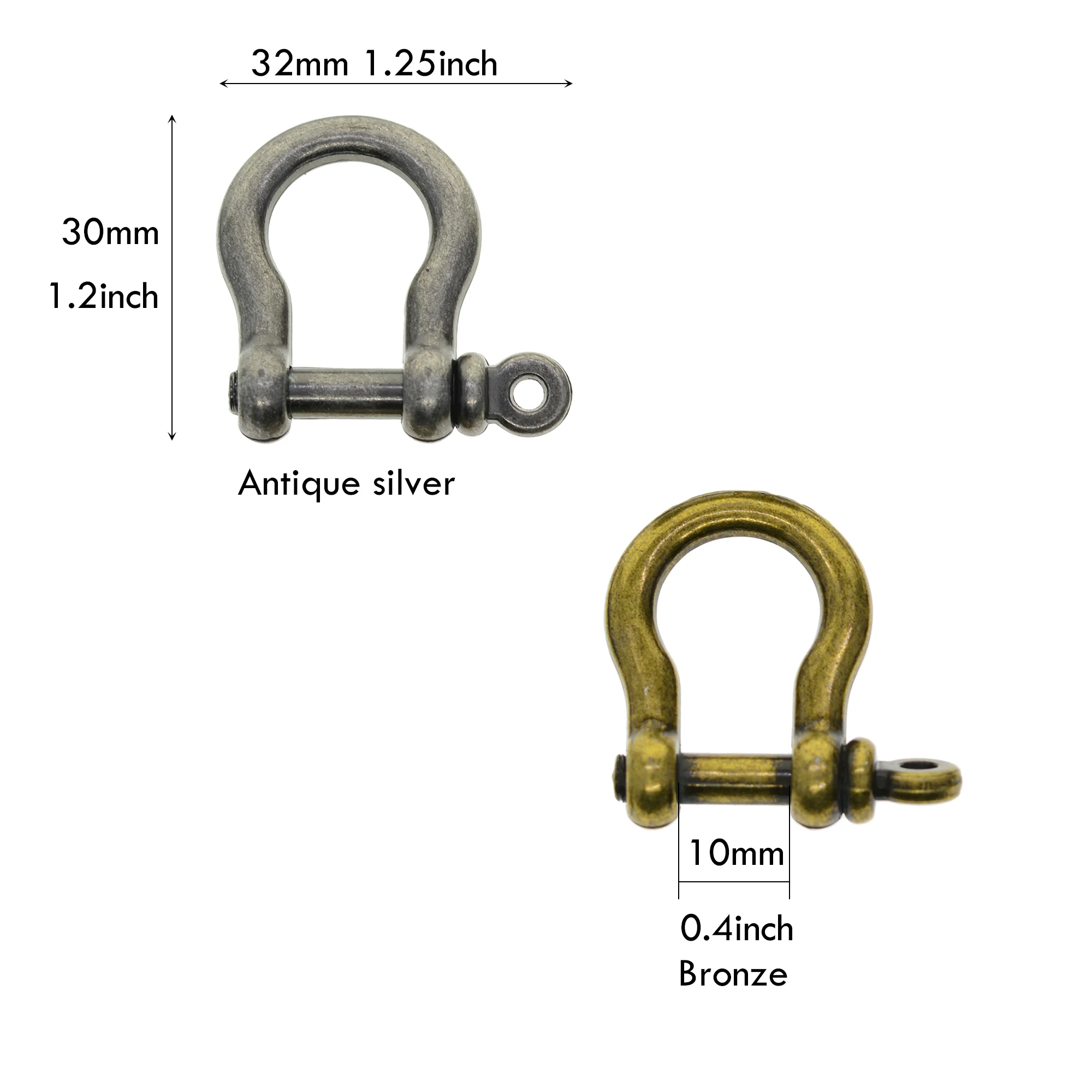 10PCS 10mm small retro silver bronze alloy screw pin lock U hook shackle bangle connector joint horse shoe keychain FOB EDC DIY