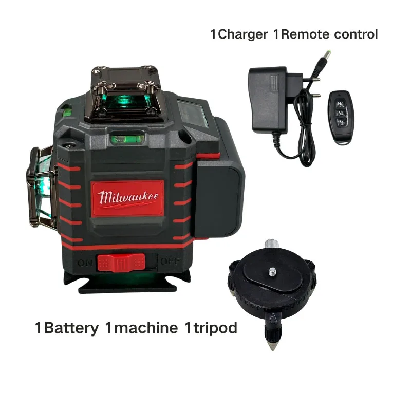 Milwaukee 4 Sides*360 Degree Vertical 4.2V Lithium Battery 16 Lines Laser Level Horizontal Green Light Level Meter Outdoor