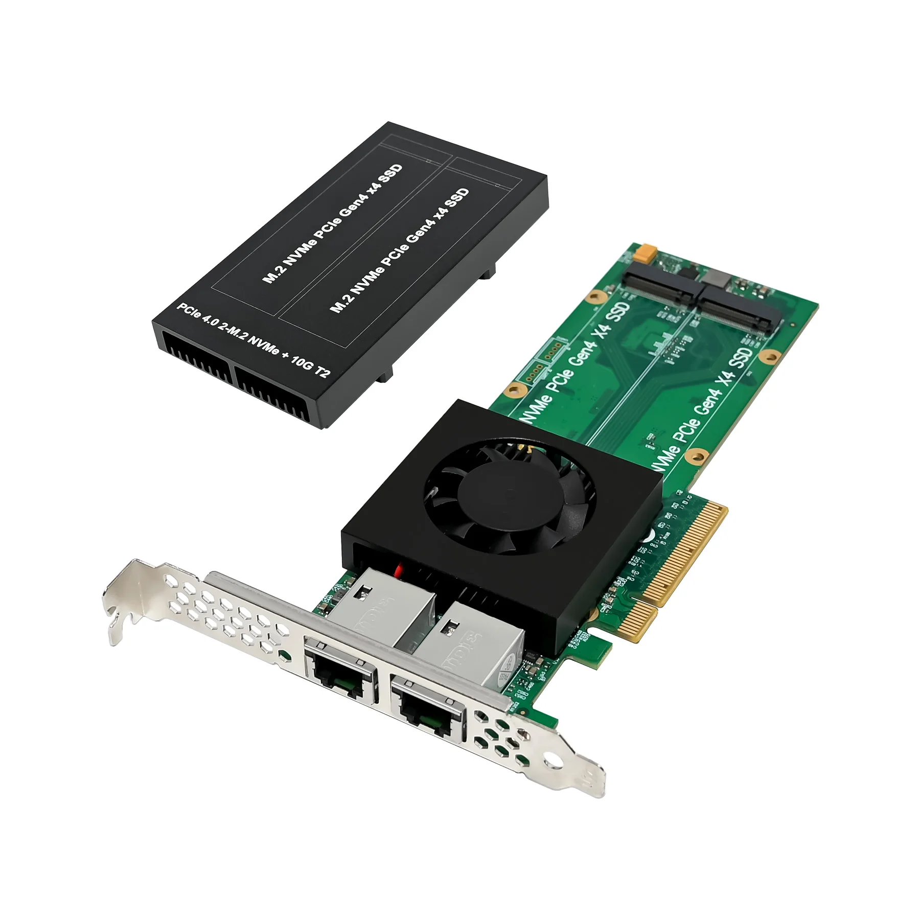 Sunweit ST5116 PCIe 4.0 X8 10G RJ45 T2 a LAN con 2 NVMe SSD PEX88024 y adaptador AQC113