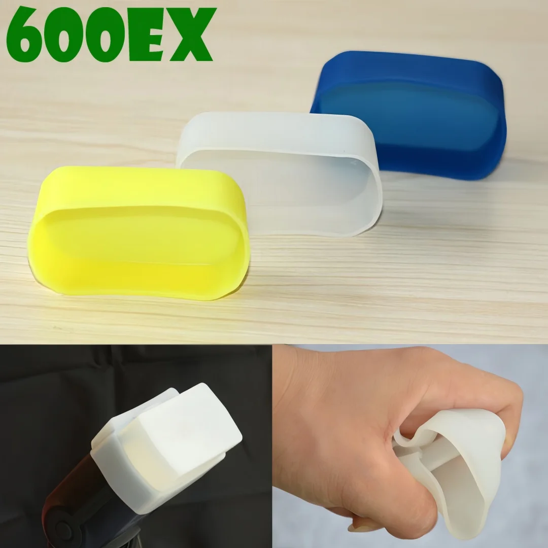 3PC Rubber A1 Flash Soft Light Hood Silicone Flashlight 3 Color Diffuser Soft Box for Canon 600EX YN-600EX Blue White Yellow